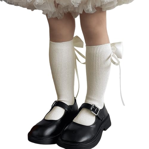 Montesy Weiche und atmungsaktive Mittelwadensocken, Baumwollsocken für Kinder mit Schleifen-Design, für den Alltag und besondere Anlässe, aprikose, Suitable for ages 1-13 (One Size fits all)