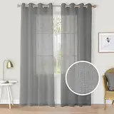 CUCRAF Leinenoptik Grau Voile Vorhänge mit Ösen Halbtransparent Gardine für Schlafzimmer Wohnzimmer H225 x B140cm 2er Set