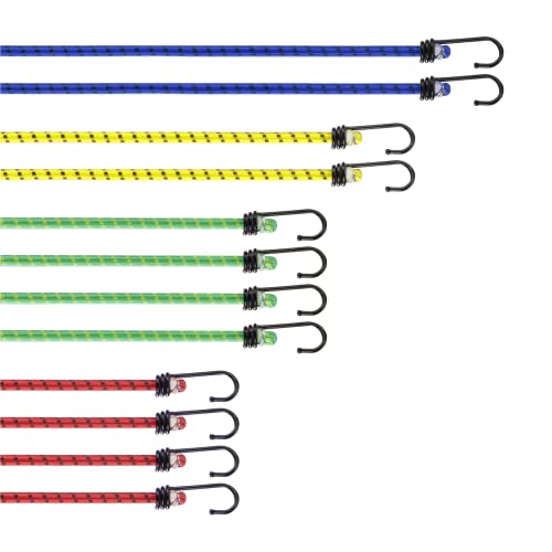 PRETEX Spanngummi mit Haken 12er-Set in 4 Längen - hochbelastbare mehrfarbige Gepäckspanner - Expander mit Haken - Spanngurte mit Haken Set - Ladungssicherung für unterschiedliche Gepäckarten