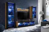 Komodee Wohnwand Wohnzimmerset Tivoli Medio, Schwarz/Wotan, Breite 245cm x Höhe 159cm x Tiefe 35cm, LED Blau, für Wohnzimmer, Schlafzimmer