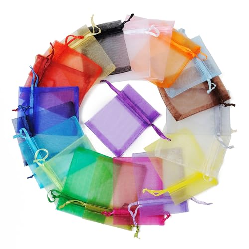 Zuisytm 20 Stück transparente Organzabeutel, weiße/bunte Geschenktüten mit Kordelzug, 20 cm x 30 cm, Schmuck-Geschenktüten für Party, Schmuck, Geschenktüten, Kordelzug (colorful, 20x30)