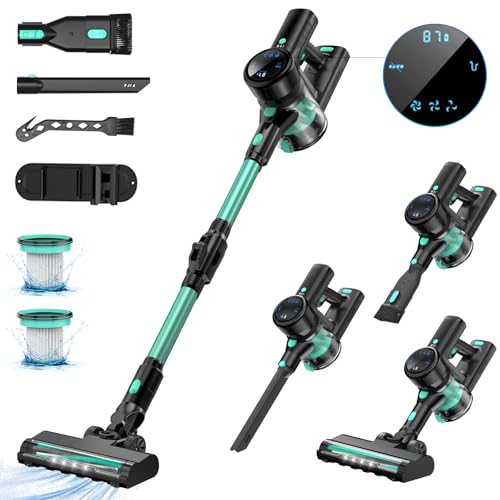 Sanfnz 45000Pa/550W/65Min Staubsauger Kabellos, 1.5L Akku Staubsauger Super Leise, Akkustaubsauger mit LED Display/Zusätzlich 2*HEPA, Stabstaubsauger für Hartböden Teppiche Tierhaare