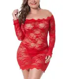 LINGERLOVE Sexy Spitze Negligee Grosse Grössen für Damen Babydoll Dessous Schulterloses Lingerie Nachtwäsche Spitzen-Kleid mit G-String S-4XL