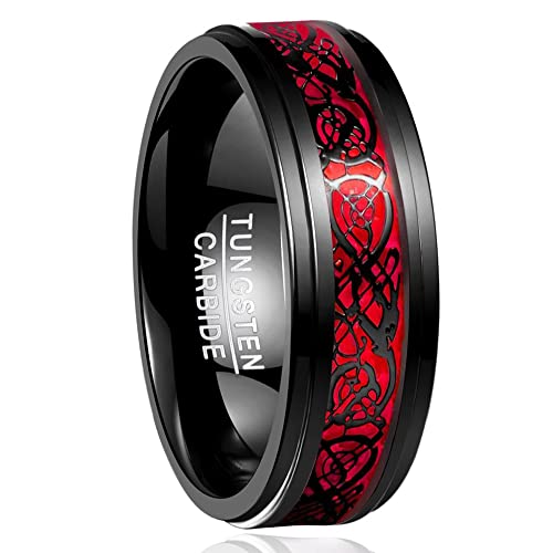 NUNCAD Ring Keltische Drache Rosa Rot aus Wolfram Damen Herren Unisex für Hochzeit Verlobung Geschenk Größe 66 (21.0)