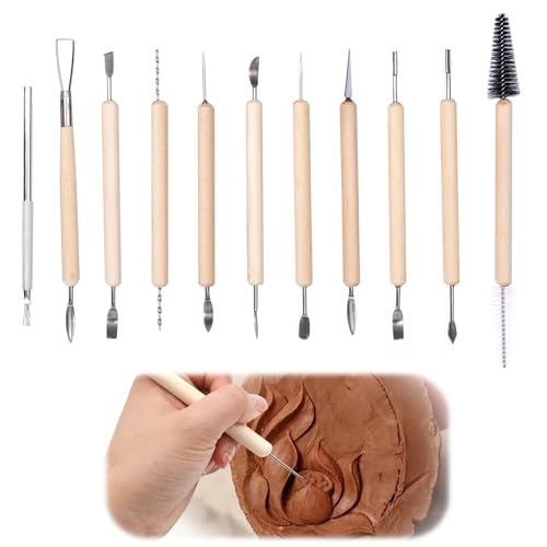 Modellierwerkzeug Set für Ton und Keramik – 11 Sculpting Werkzeuge aus Holz und Stahl, Vielseitig Einsetzbar für Polymer Clay, Keramik und Töpferei, für Künstler und Anfänger