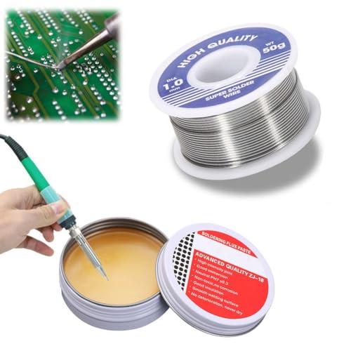 Lötzinn,Lötdraht Lötzinn,Lötzinn 1 MM, Solder Wire,Lötzinn mit Lötpaste,Lötdraht Elektronik,Lötzinn mit Kolophoniumkern,Lötflussmittel-Zinnpaste,für Reparatur Elektrolöten Heimwerken,50g/Rollen