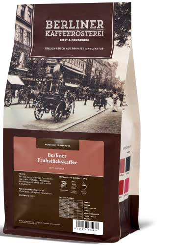 Berliner Kaffeerösterei - Berliner Frühstückskaffee (500g / gemahlen), Röstgrad Kaffee: mittel, 100% Arabica Bohnen, Aromaprofil: Nussig/Röstig/Süß