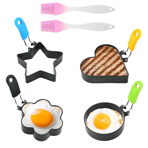 SRTSTR 4 Stück Spiegeleierformen für die Pfanne Eierform Spiegelei Formen Antihaft Eierring Edelstahl Omelettform Egg Ring Pancake Formen mit Griff Pfannkuchen Form für Spiegelei Omeletts (4 Arten)