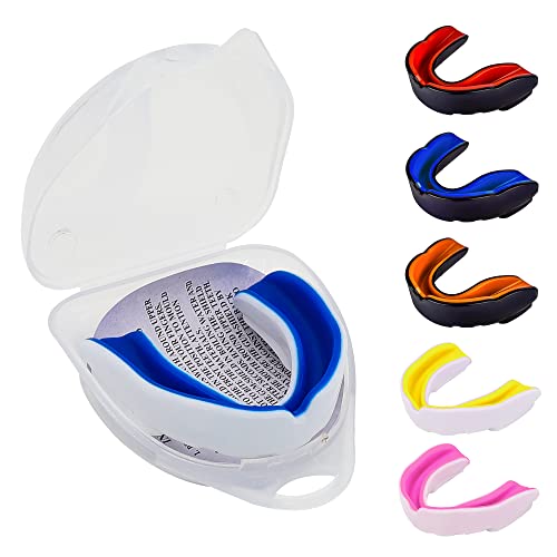 Mundschutz Gum Shield - Professioneller Mundschutz für Kontaktsport, Rugby, Kampfsport, Karate, Rugby, MMA, Boxen, Hockey, Fußball flexibel für Jugendliche & Erwachsene (Weiß/Blau)