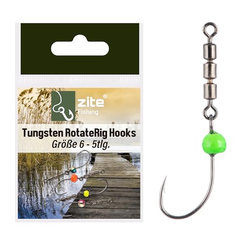 Zite Fishing Rotate Rig Hooks | 5 Stück Rotationshaken mit Tungstenperle | Forellenhaken für UL-Gummiköder wie Curly Viper & Mighty Mag | Rotor-Haken Größe 4-6 | Angelzubehör fürs Forellen-Angeln (6)