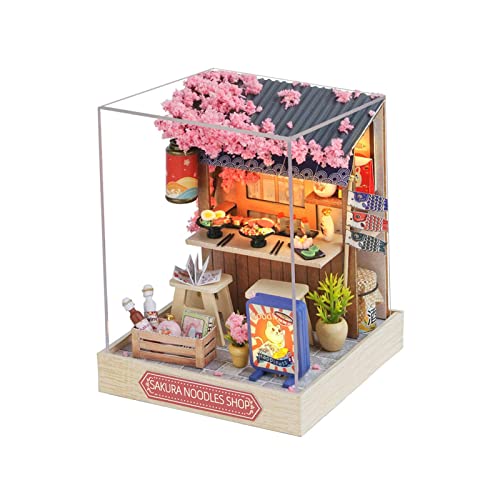 Harilla Miniatur-Puppenhaus-Kits, Puzzles, DIY-Bastelarbeiten mit Lichtern, Modell, Holz-Puppenhaus-Modell für Erwachsene und Kinder, Sakura Nudelhaus
