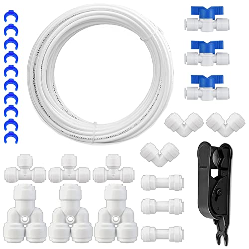 HUAZIZ 10 Meter Universal Anschluss-Set,RO Water Filter Fitting,für 1/4 Zoll Schlauch, Kühlschrankschlauch, Wasserschlauch (Y + T + I + L Typ + Absperrventil)