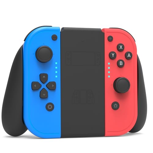 Holilo Switch Controller, 2er-Set Controller für Switch Joystick Wireless Controllers kompatibel mit Switch/OLED/Lite mit Dual Motors, 6-Achsen-Gyroskop, mit Comfort Grip-Blau und Rot