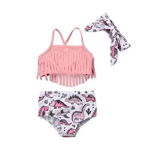 WangsCanis Baby Mädchen Badebekleidung Tankini 3-teiliges Badeanzug Quasten Blumen Ananas Wassermelone Sommer Bikini Set (0-6 Monate, Rosa)