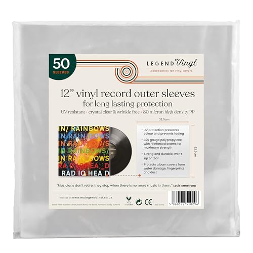 Legend Vinyl Packung mit 50 X 12" äußeren Vinylhüllen - kristallklare, faltenfreie und langlebige Schallplattenhüllen - stoppt das Verblassen - passend für die meisten Gatefolds und Doppel-LPs