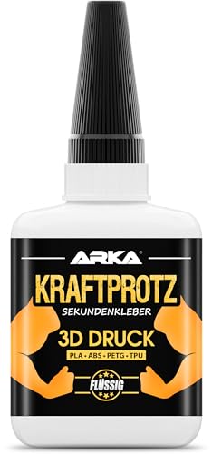 50 g 3D DRUCK Sekundenkleber extra stark - Inkl. Anti-Austrocknung-Spitze - KRAFTPROTZ - Flüssiger Superkleber - Wasserfest - PLA-Kleber, ABS-Kleber, PETG-Kleber & TPU-Kleber