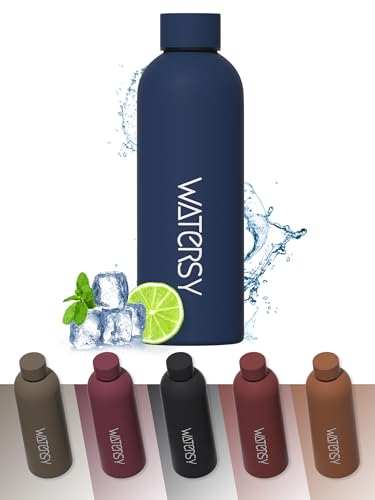 WATERSY Thermosflasche 500ml Edelstahl Trinkflasche, BPA-freie Water Bottle Auslaufsicher Wasserflasche Sport Thermoskanne 24h Kalt & 12h Warm, Dunkelblau