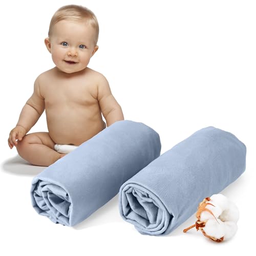 Dreamzie - 2er-Set Spannbettlaken 40x80 cm - Oeko-Tex Zertifiziert, 100% Baumwolle, atmungsaktives Spannbetttuch Jersey Baby, 150 g/m² - Hellblau