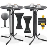 KESSER® Gastro Stehtisch klappbar Bistrotisch 2er Set | Pulverbeschichtete Edelstahlplatte | höhenverstellbare Füße | Party-Tisch Ø 80cm | In- & Outdoor | Empfangstisch | Klapptisch mit Husse Schwarz