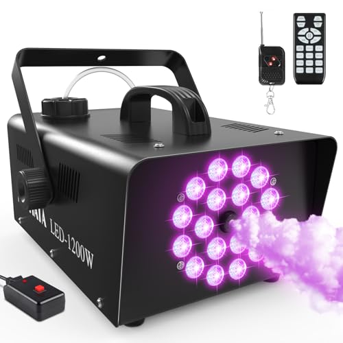 Nebelmaschine, 1200W Rauchmaschine mit 18 RGB-LEDs für Partys, Geburtstage, Halloween, Disco, DJ Bühneneffekt