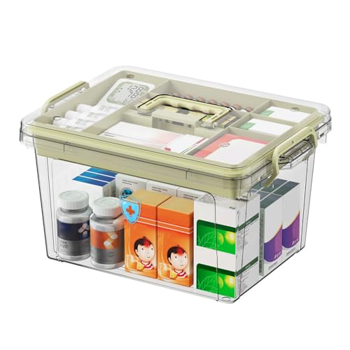 SLTAXAR Medikamentenbox Groß Medikamenten Aufbewahrung Reise Medicine Organizer Box 31x21x17cm Medizinbox Hausapotheke Medikamenten Box Kunststoff Medicine Erste Hilfe Box Medizinkasten für zuhause