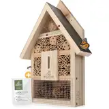 wildtier liebe Insektenhotel Groß, Bienenhotel unbehandelt inkl. Lockstoff I Geschraubtes Massivholz, Insektenhaus für Bienen, Marienkäfer & Schmetterlinge, Bienenhotel