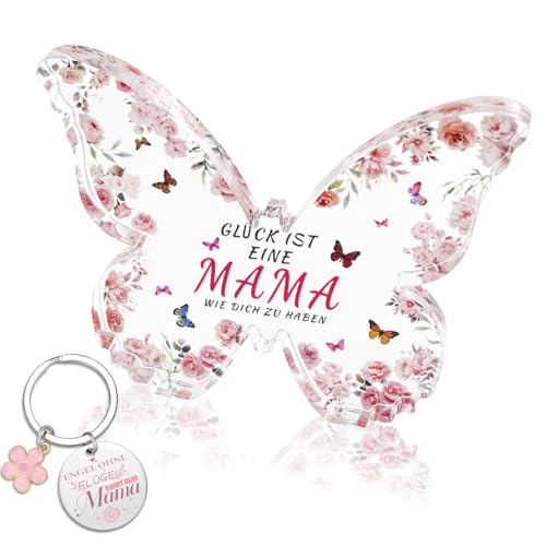 Henjunu Geschenke für Mama mit Schmetterlings-Acrylic Briefbeschwerer und Schlüsselanhänger Geschenk Für Mutter Weihnachtsgeschenke für Mama von Tochter Sohn Geburtstags Geschenk für Mama