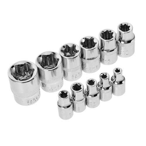 CHILDWEET 11 Teiliges Vanadium Stahl E Hülsen Kombinations Set Pflaumenblüten Und Torx Stern Sockel Auto Reparatur Schlüssel Set Silber