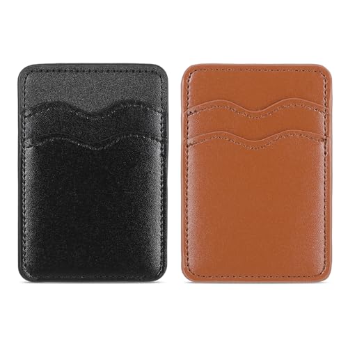 Dimeho Handy-Kartenhalter im 2er-Pack, Cell Phone Card Wallet Kartenhalter für Smartphones, Starkhaftendes Kartenetui Selbstklebend für Rückseite Telefons Handy-Geldbörse (Schwarz/Braun)