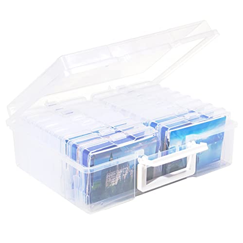 GREELUE Fotobox, Sortierboxen für Kleinteile, 16 innere Fotohalter, Aufbewahrungsbox Transparent für Postkarten, Fotos, Spielzeug