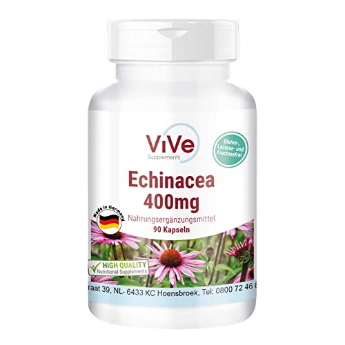 Echinacea 400 mg - 90 Kapseln - hochdosiert und vegan - Sonnenhut | Qualität aus Deutschland von ViVe Supplements