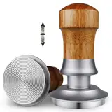 ceelatti Tamper 58mm, 30lbs Druckregulierend Calibrated Espresso Tamper, Federbelastet Anpressdruck Kaffee Tamper für Barista Zubehör 58mm Siebträger, Walnuss Holzgriff, 304 Edelstahl Basis, Silber