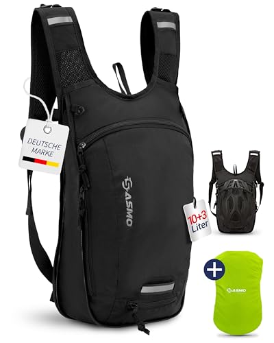 SASMO® Fahrradrucksack 10+3l mit Thermofach & Helmnetz | MTB Rucksack | Fahrrad Rucksack - inkl. Regenschutz | Trinkrucksack Fahrrad für Herren & Damen