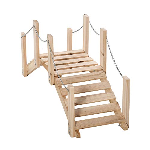 Outsunny Gartenbrücke aus Holz mit Handlauf aus Metallketten, dekorativer Brücke für Teich, Belastung 5 kg, zur Dekoration von Hof, 100 x 32 x 48 cm, Naturholz