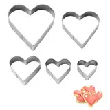 5 Stück Herz Ausstecher,Ausstechformen,Fondant Keksausstecher Ausstechform Set,Edelstahl Herzausstecher Form,Klein Groß Herzform Cookie Cutter Herzbackform Herzen Keksformen für Plätzchen Früchten