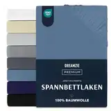 Dreamzie Premium Spannbettlaken 140x200 cm, Spannbetttuch für Dicke Matratzen bis zu 22 cm, Bettlaken 100% Jersey Baumwolle, 150 g/m², Oeko-TEX Zertifiziert - Blau