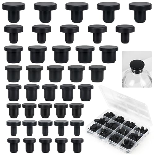 Annickee 100Stk Gummistopfen, 8 Größen Gummi Stopfen Schwarz, Wiederverwendbar Verschlussstopfen, Silikonstopfen, Weicher Flexibler Stopper für Löcher mit 4-9.5mm Innendurchmesser Flaschen Rohre