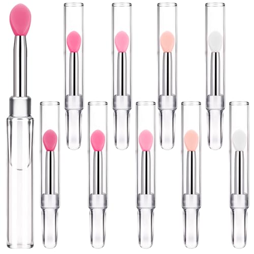 JIYIN 10 Stück Silikon Lippenbürste, Lippenbalsam Applikator mit Kappe, Tragbare Make Up Pinsel für Balsam, Lippenmasken, Lippenstift