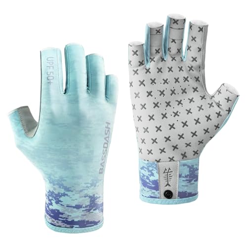 BASSDASH 3/4-Finger-Sonnenhandschuhe mit LSF 50+, atmungsaktiv, rutschfeste Silikon-Handfläche für Männer und Frauen, Angeln, fingerlos, Radfahren, Laufen