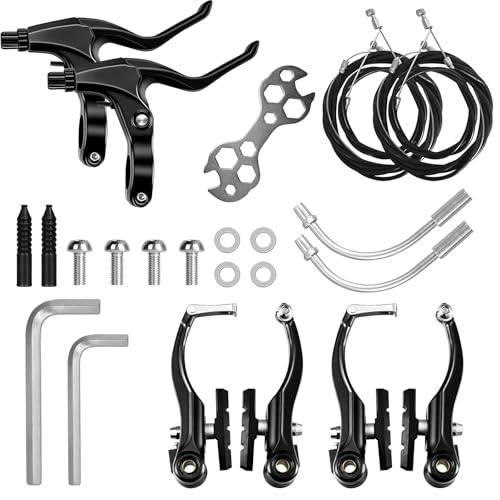 MIHURO Fahrradbremsen, Fahrrad Bremsen Set, Schwarz V-Brake Bremsen Fahrrad, Universal Aluminium Fahrradbremse, Komplettes Bremsseile und Bremshebel Kit für die Meisten Fahrräder