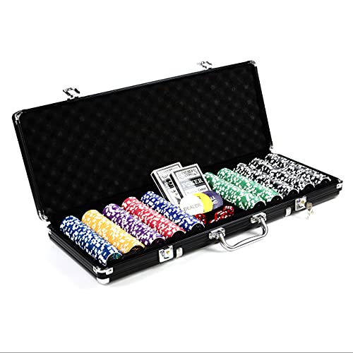 Pokerkoffer Black Edition mit 500 abgerundeten Ocean Champion Chips hochwertige Metallkern Jetons 12 g Pokerset mit viel Zubehör 2 Pokerdecks schwarzer Aluminiumkoffer Black Jack Texas Holdem