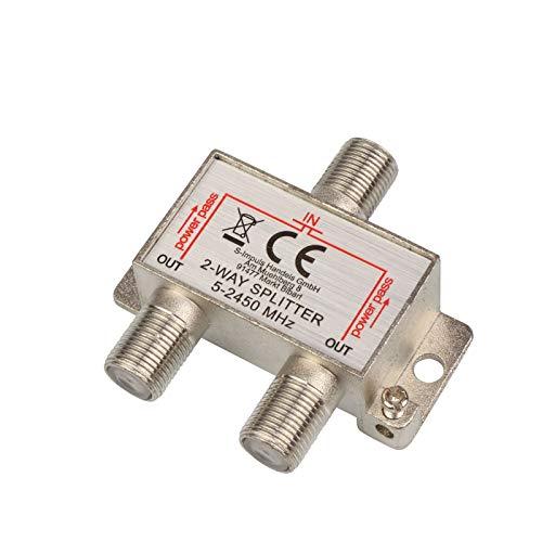 2-Fach SAT & BK-Verteiler Splitter F-Serie - 5-2400 MHz 85 dB - voll geschirmt - BK - UKW Radio - DC-Durchlass - Fernseh-Verteiler - Stamm-Verteiler