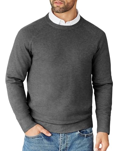 COOFANDY Pullover für Herren Strickpullover Langarm Feinstrickpullover Einfarbig Business Pullover Langarm Winterpullover Dünne Herrenpullover Dunkelgrau XL