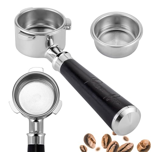Pawn Noir Siebträger ohne Boden mit 3 Ohren, 54 mm, kompatibel mit Breville Espressomaschinen, Edelstahlkorb und Massivholzgriff, Espresso-Zubehör (54 mm bodenlos, 3 Ohren)
