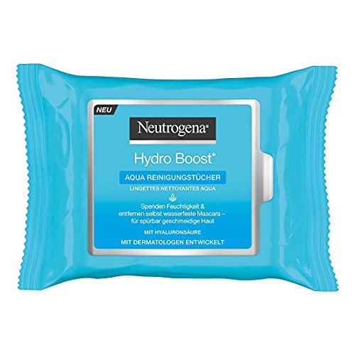 Neutrogena Hydro Boost Aqua Reinigungstücher/Mit der Neutrogena Reinigungstechnologie, Hyaluronsäure und einem Feuchtigkeitsspender, 25 Stück (1er Pack)