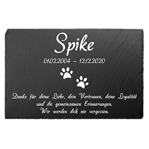 Paule Black Tiergrabstein Gedenktafel mit UV-Druck Schiefer 30 x 20 cm - Individueller Text