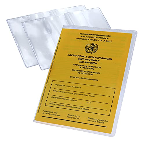 2x Reisepasshülle Schutzhülle Alter Reisepass bis 2017 Impfpass Hülle Etui 200mm x 137mm faltbar für neuen Impfpass Schutzhülle Impfausweis ab 2015 Ausweishülle Impfbuch (2 Stück Transparent)