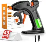 BURNNOVE Heißklebepistole Akku Heissklebepistole mit 3000mAh Akku USB-C Aufladung Schnell Aufheizend Inklusive 40 Stk 7mm*150mm Klebestifte Tropfsicher Ideal für DIY Basteln Reparatur Zuhause und Büro
