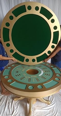 Kunibert Pokerroulettspieltisch Poker/Roulette/Esstisch Alles in einem Tisch, 3 in 1 Tisch Massivholz rund Breite120cm Farbe : Gold Mir grünem Saum,