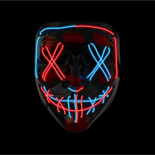 Halloween Maske Purge LED - Kostümmaske steuerbar für Halloween, Fasching & Karneval als Kostüm & Verleidung für Herren & Damen (Farbauswahl) (blau/rot)